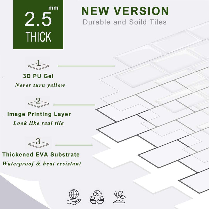 STICKGOO 10pcs Warm White Peel and Stick Subway Tile Backsplash Kitchen