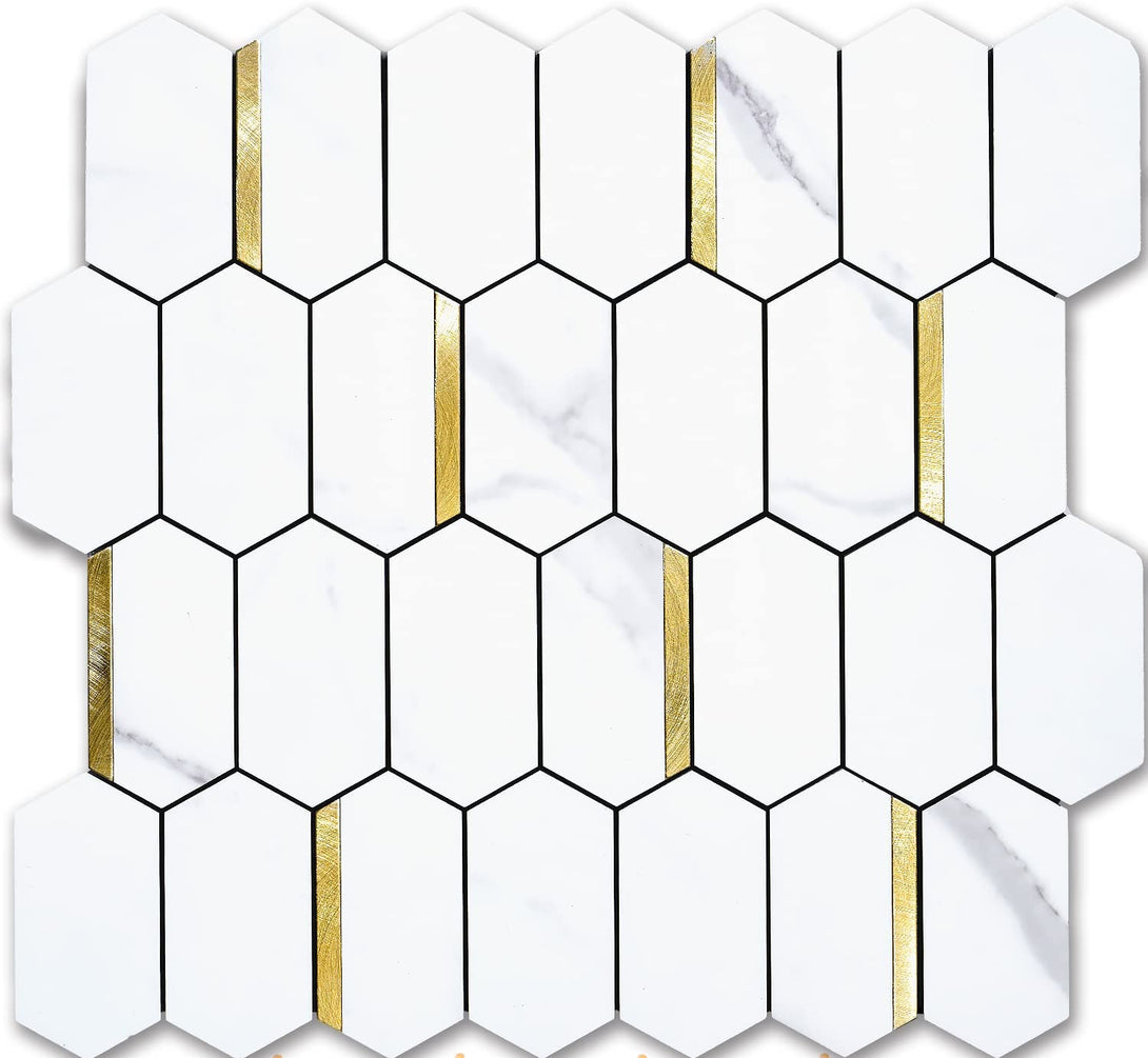 Vamos Tile Statuary Marble Hexagon Kitchen Backsplash Peel and Stick 10