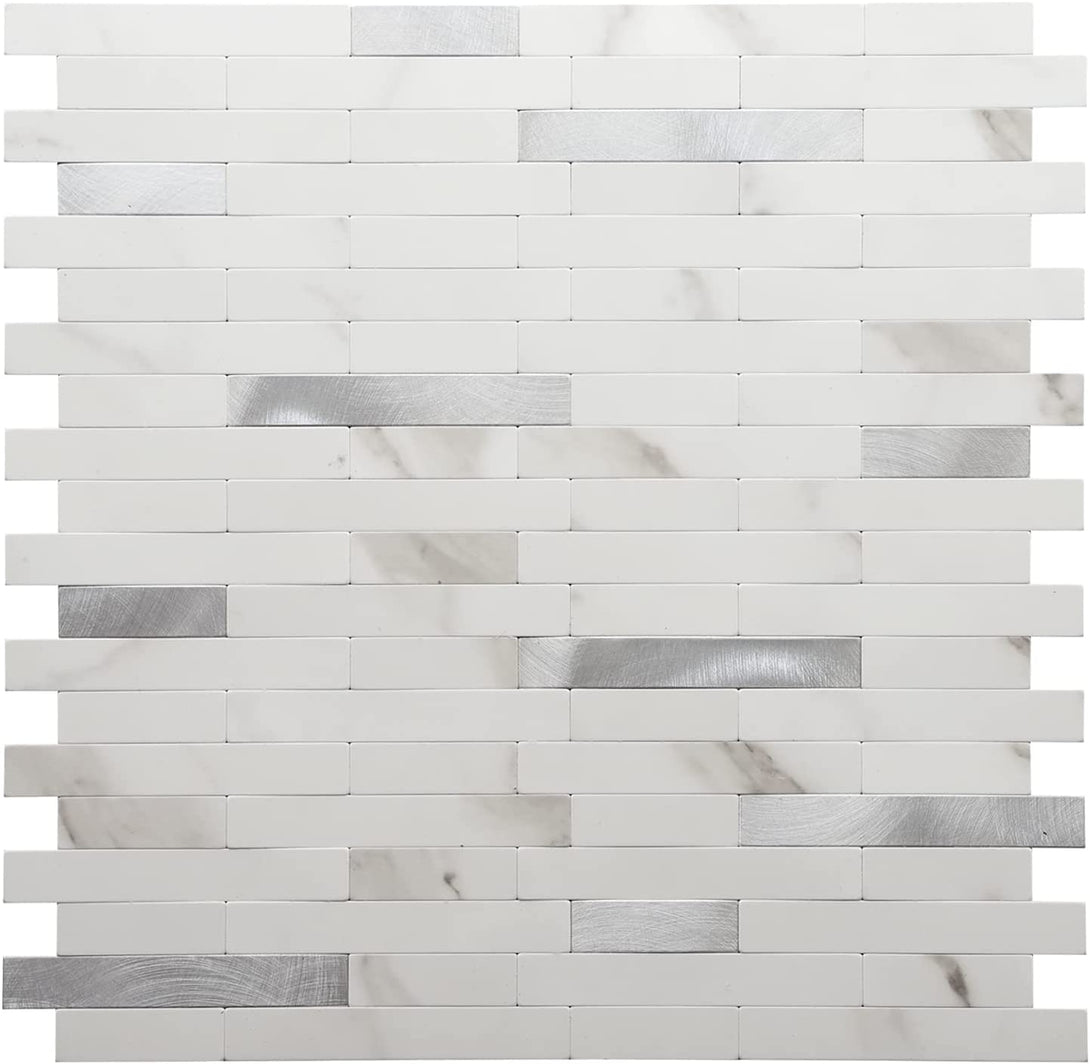 STICKGOO White Mixed Metal Tile Backsplash Peel and Stick Mosaic Tile