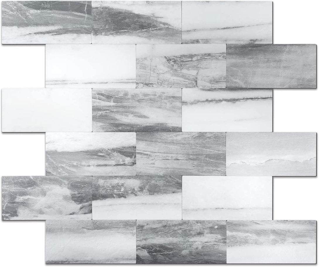 STICKGOO Peel And Stick Subway Tile - White Marble Look Backsplash 10 Sheets Covering 9.12 Sq Ft