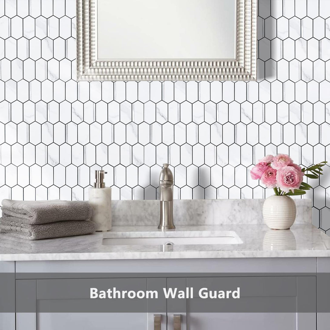Vamos Tile 12''x12'' White Marble Hexagon Backsplash Peel and Stick 10 ...