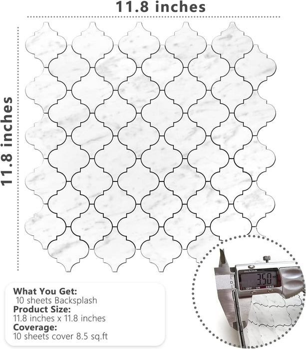 STICKGOO White Arabesque Self-Adhesive Tile Peel and Stick Backsplash