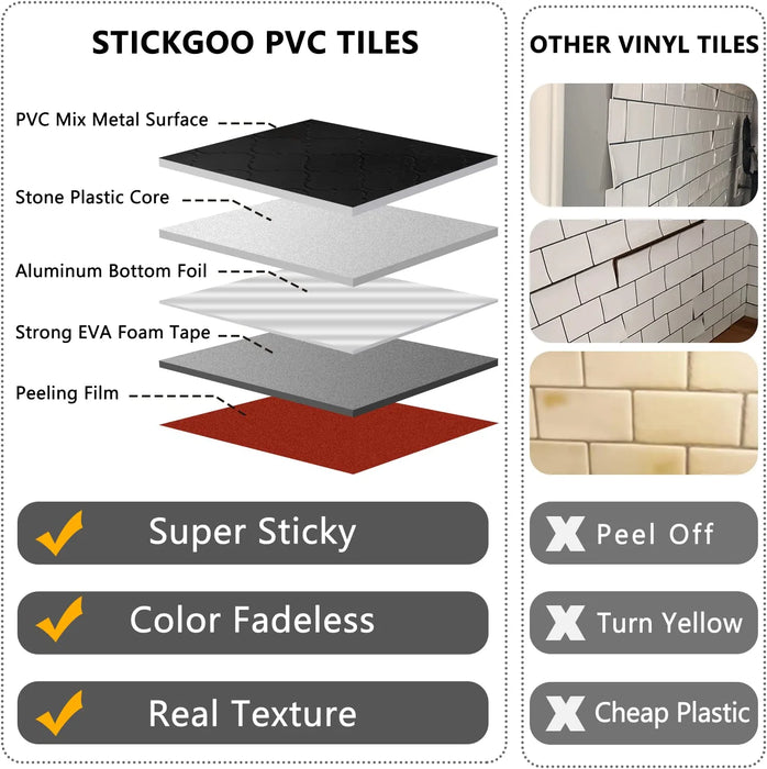 STICKGOO Black Arabesque Peel and Stick Wall Tile PVC & Metal Backsplash