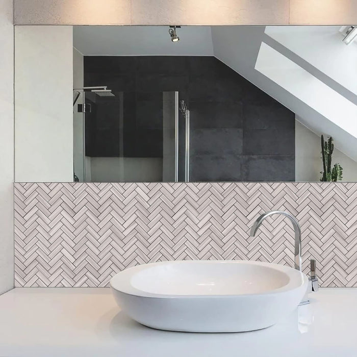 STICKGOO Metal Tiles Grey Herringbone Backsplash Peel and Stick Tiles