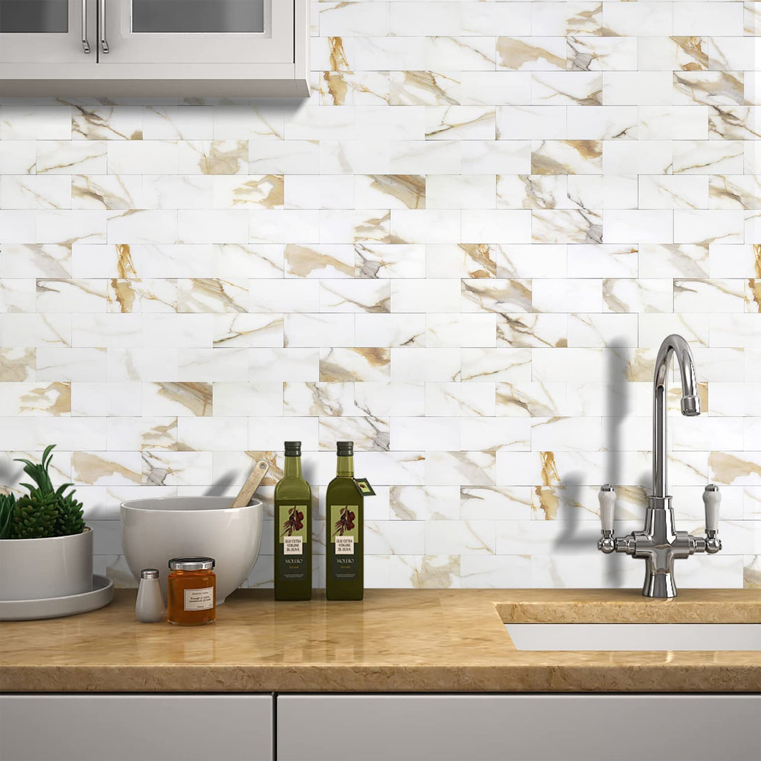 STICKGOO Calacatta Gold Kitchen Tile Backsplash Peel and Stick Wall Tiles