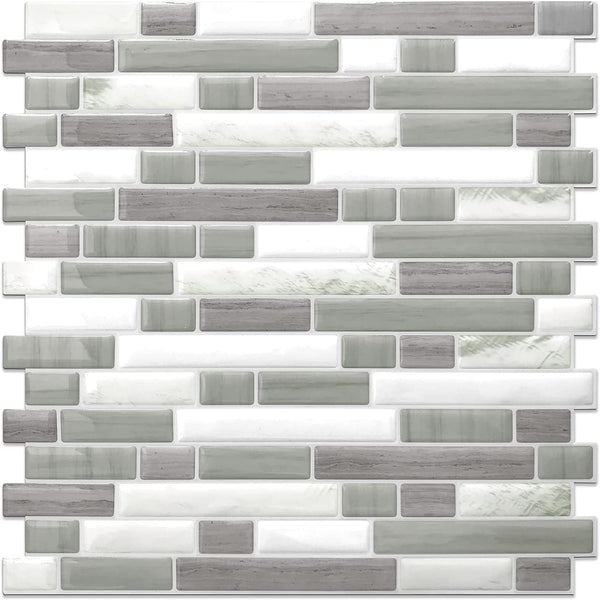 STICKGOO 12" x 12" Linear Blend Gray Peel and Stick Backsplash 10-pack