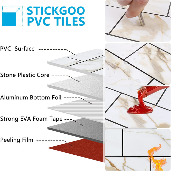 STICKGOO 10-pack Subway Tile Backsplash Peel and Stick - Calacatta Gold