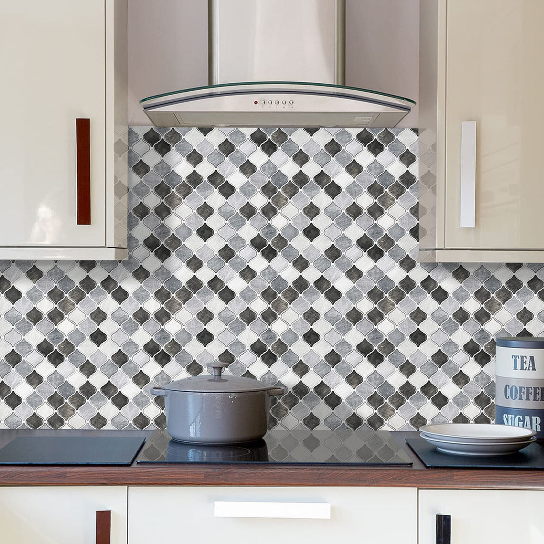 STICKGOO Grey Arabesque Thick Peel and Stick Tile Kitchen Backsplash