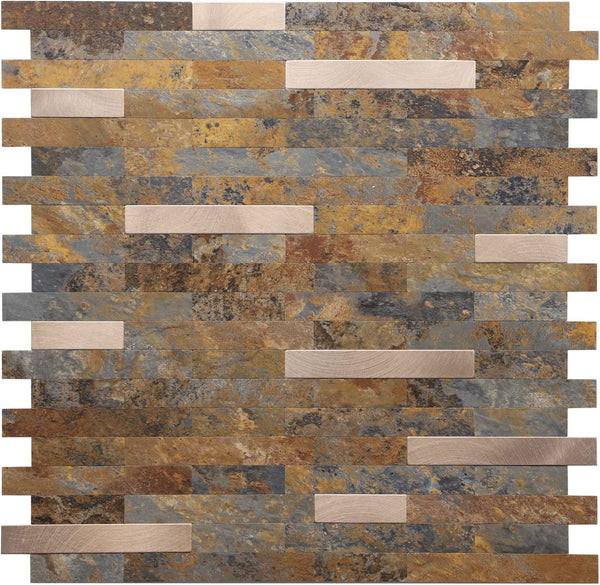 STICKGOO Brown Peel and Stick Mosaic Tile Metal Kitchen Backsplash 10pcs