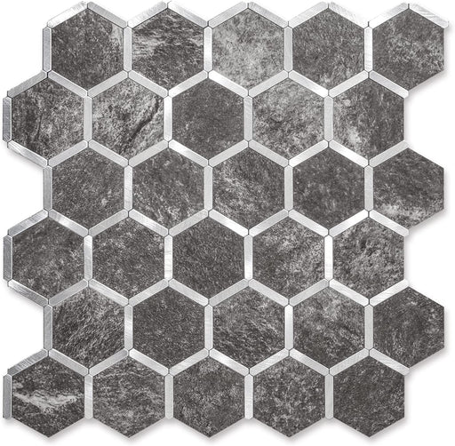 STICKGOO Black & Metal Silver Hexagon Backsplash Peel and Stick Tile