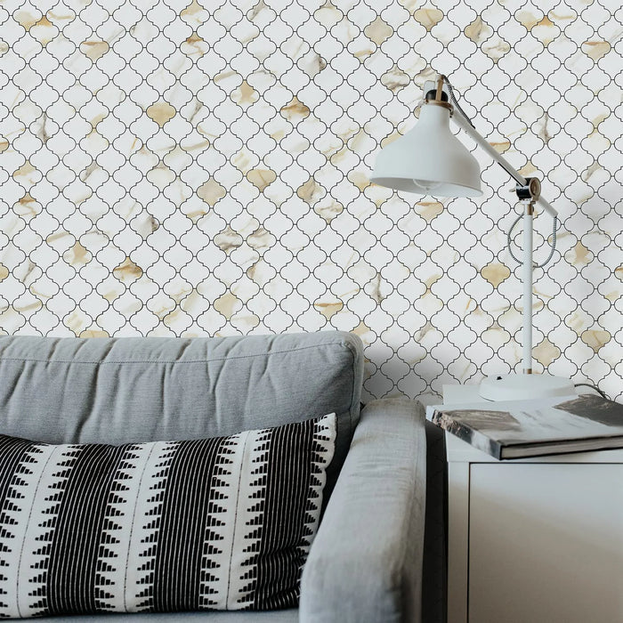 STICKGOO Arabesque Metal & PVC Peel and Stick Backsplash Calacata Gold