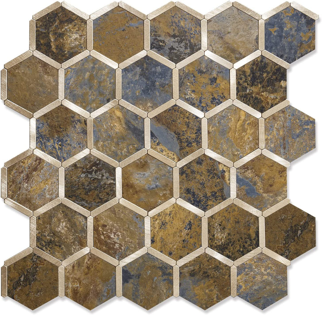 STICKGOO Hexagon Backsplash Kitchen Peel and Stick Tile - Rust Slate