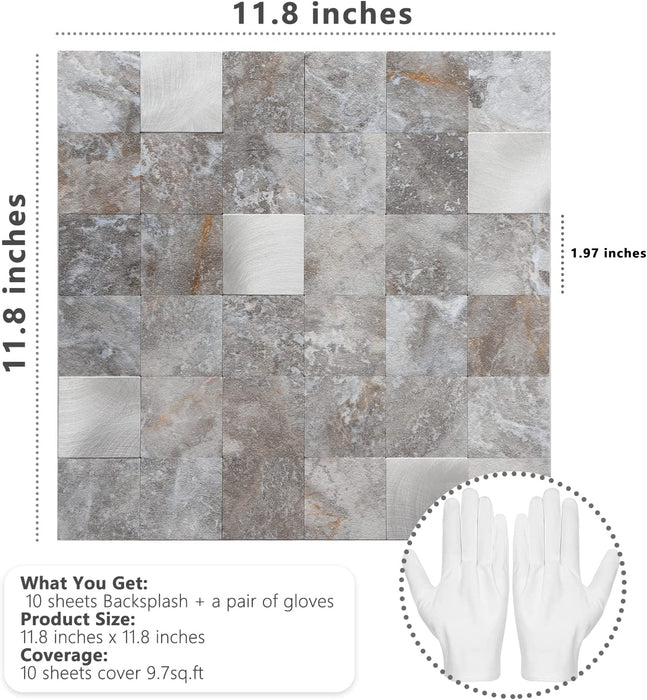 STICKGOO Square Silver Self-Adhesive Tile PVC Peel and Stick Backsplash 