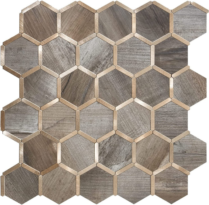 STICKGOO Wood Texture Hexagon Backsplash Kitchen Peel and Stick Tile