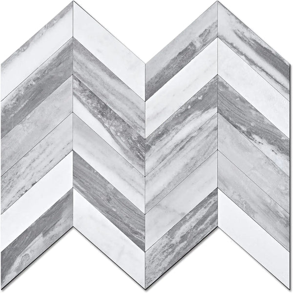 STICKGOO 10pcs Marble Grey Herringbone Tile Backsplash Peel and Stick
