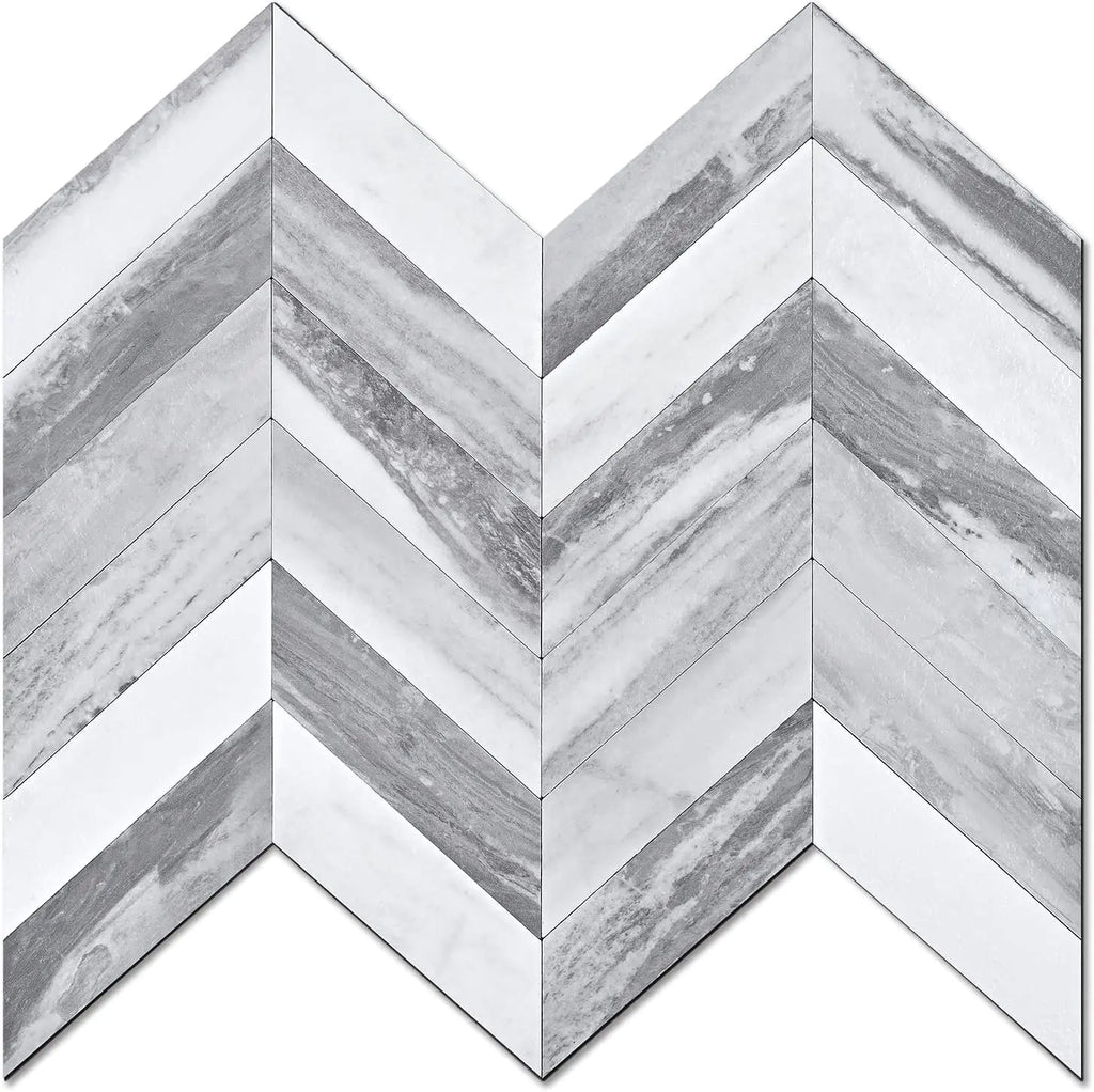 10 PCS Peel and Stick Floor Tile White and Grey Marble Look Self