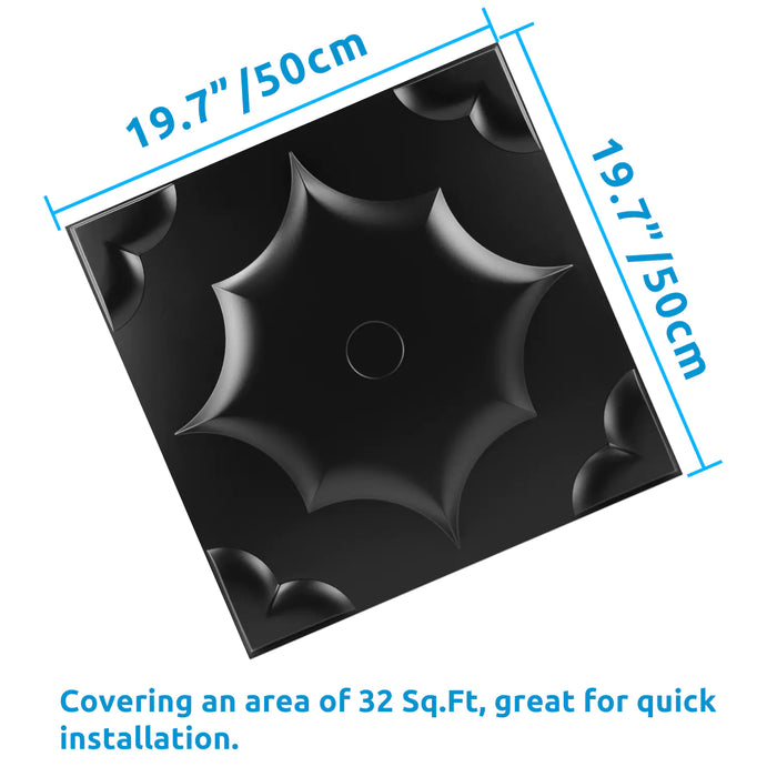 STICKGOO 20” x 20” 3D PVC Wall Panels Interior Wall Decor - Black Star