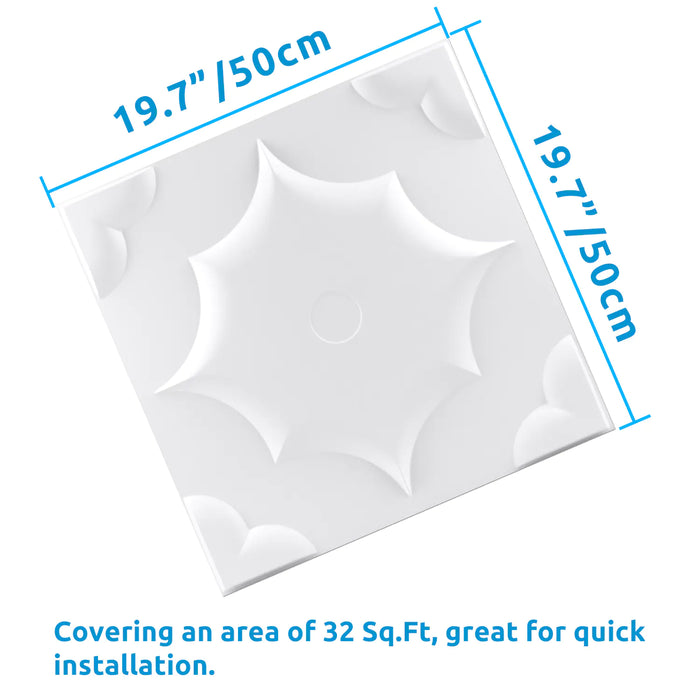 STICKGOO 20” x 20” 3D PVC Wall Panels Interior Wall Decor - White Star