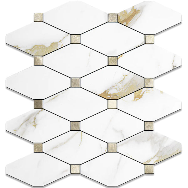 PVC Mixed Metal Mosaic Tile Backsplash - Calacatta Golden
