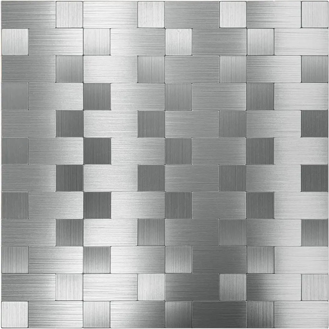 STICKGOO Silver Stainless Steel Mosaic Metal Tiles Kitchen Backsplash
