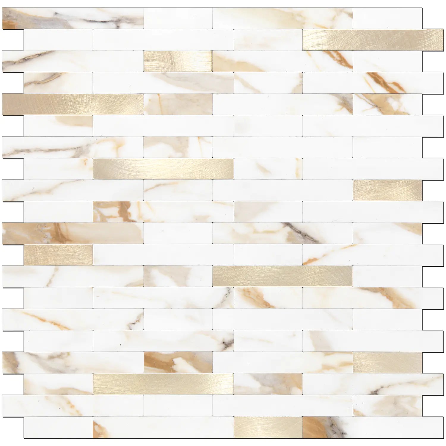STICKGOO Calacatta Mixed Metal Gold Mosaic Backsplash Peel and Stick Tile
