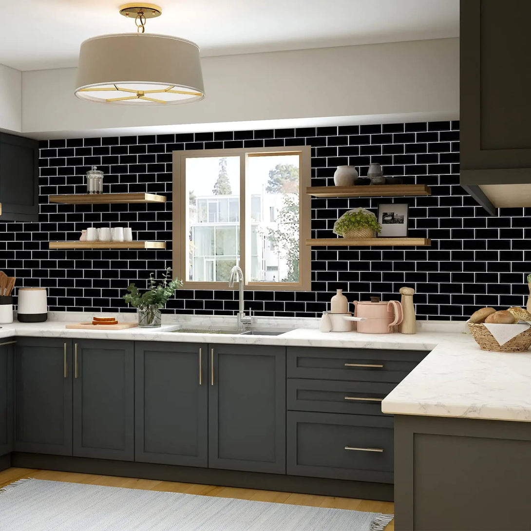 Upgraded Subway 13 x12 Peel and Stick Tile Black