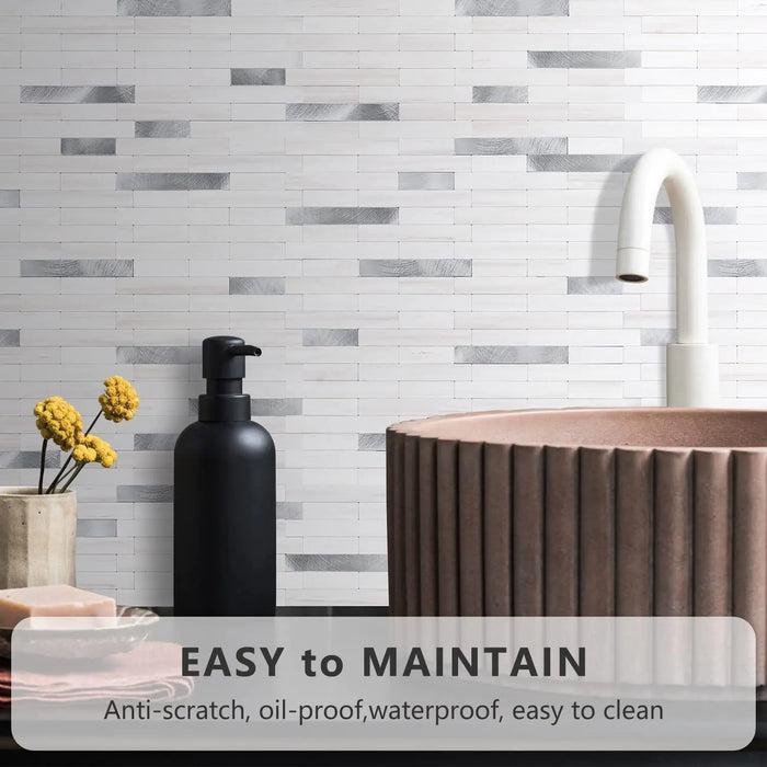 STICKGOO White Mixed Metal Gold Mosaic Backsplash Peel and Stick Tile