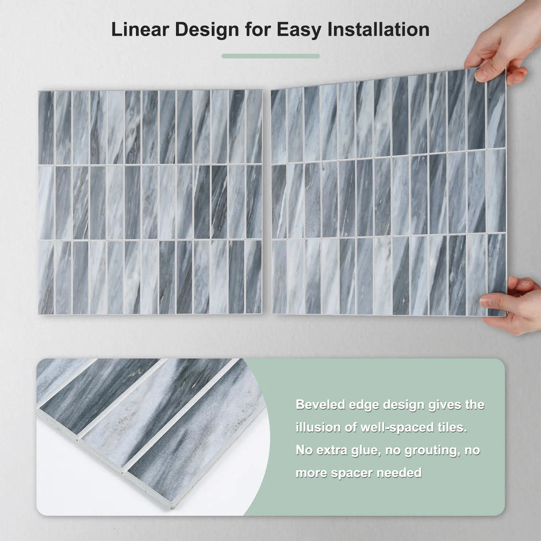 STICKGOO Gray Straight Linear Mosaic Peel and Stick Wall Tile Backsplash