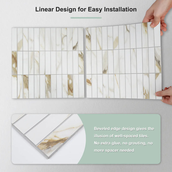 STICKGOO Calacatta Gold Linear Mosaic Peel and Stick Wall Tile Backsplash