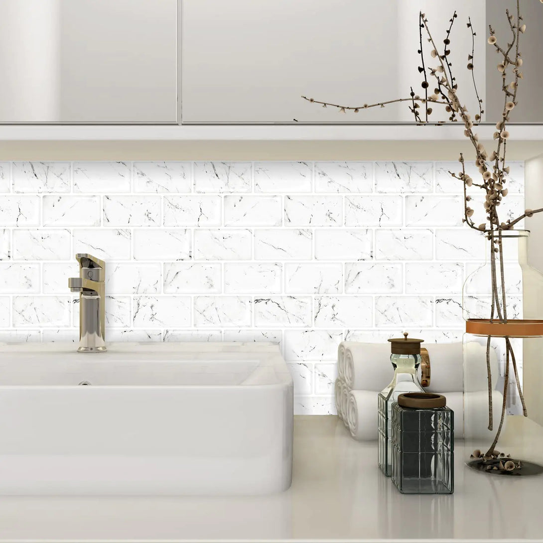 STICKGOO 10-Sheet Upgraded White Carrara Peel And Stick Tile Backsplash
