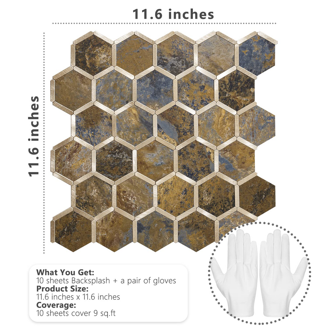 STICKGOO Hexagon Backsplash Kitchen Peel and Stick Tile - Rust Slate