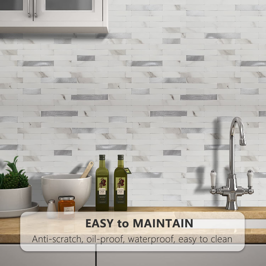 STICKGOO White Mixed Metal Tile Backsplash Peel and Stick Mosaic Tile