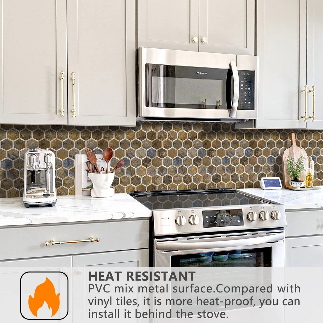 STICKGOO Hexagon Backsplash Kitchen Peel and Stick Tile - Rust Slate