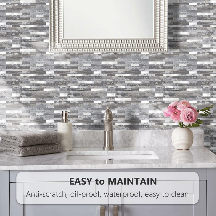 STICKGOO Wood Peel and Stick Mosaic Tile Backsplash For Kitchen 10 Pack