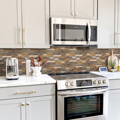 STICKGOO Brown Peel and Stick Mosaic Tile Metal Kitchen Backsplash 10pcs