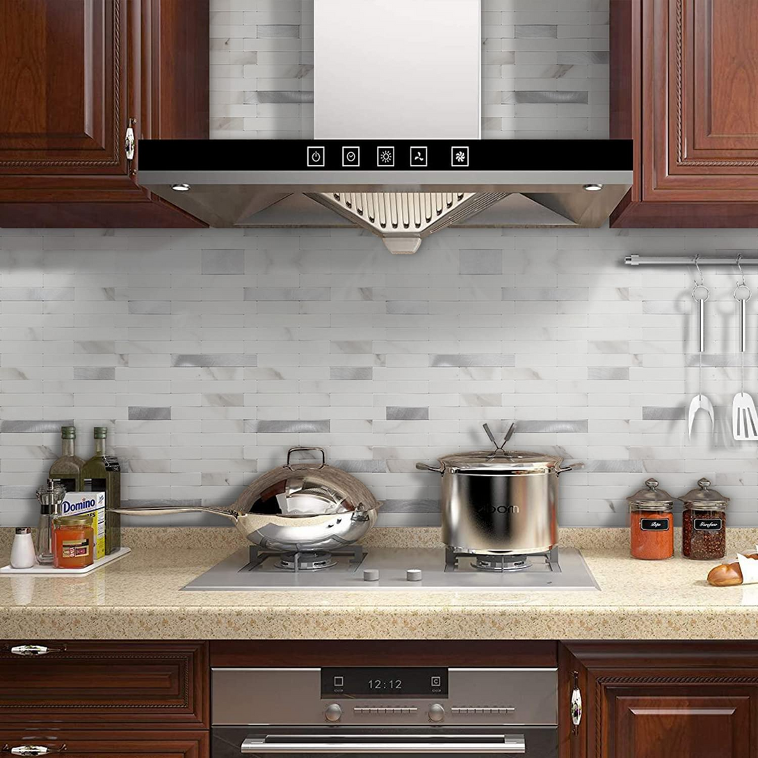 STICKGOO White Mixed Metal Tile Backsplash Peel and Stick Mosaic Tile