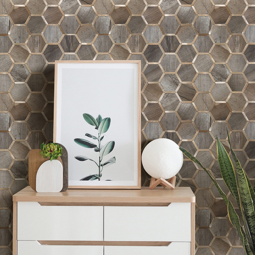 STICKGOO Wood Texture Hexagon Backsplash Kitchen Peel and Stick Tile