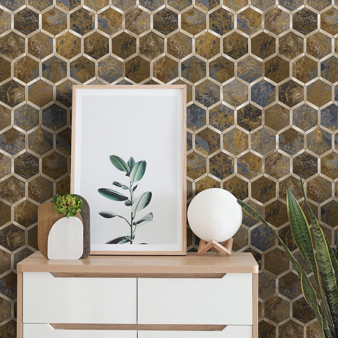 STICKGOO Hexagon Backsplash Kitchen Peel and Stick Tile - Rust Slate